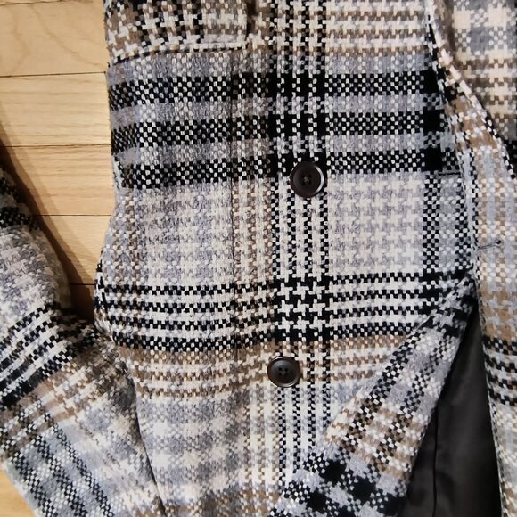 Express Men's Plaid Overcoat - Black & White Mod Check - Size Small - Excellent - Picture 4 of 4